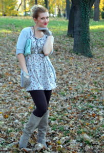 cardigan dress tights boots